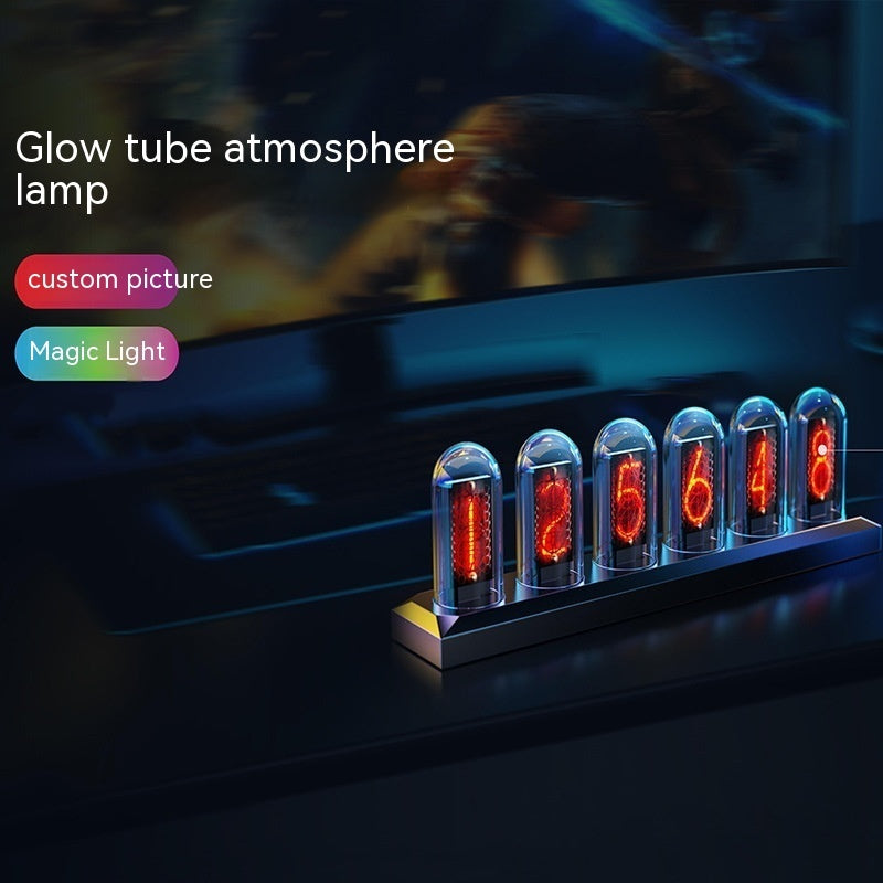 Magic Flavor Premium RGB Aluminum Alloy Simulation Nixie Tube Clock IPS Computer Desktop Decoration Destiny Stone Door Punk